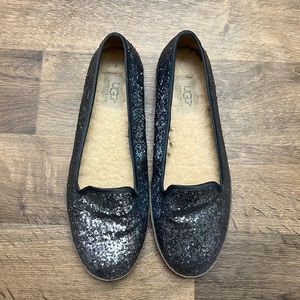 UGG Gunmetal Sparkle Glitter Flat Loafers Size 7.5
